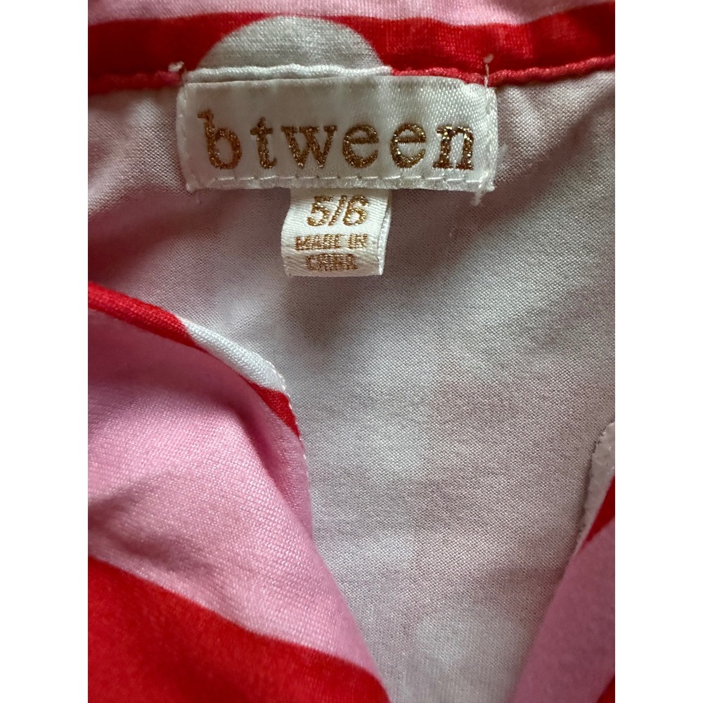 BTWEEN Girls Heart Pajama Set Pink Red Stripe w/ Gem Button Accents & Shorts 5/6 - Picture 2 of 5